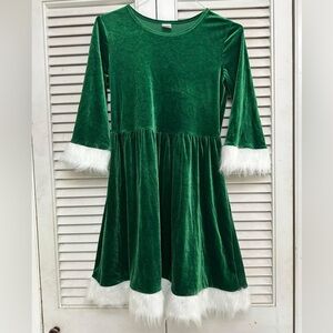 Holiday Time Green Velvet Dress with White Trim